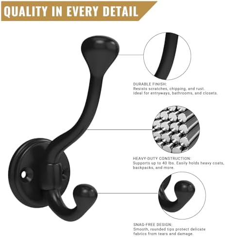 12 Pack wall Hooks for Hanging, Heavy Duty Coat Hook wall Mount, Easy to Install Metal Closet Hooks, Apply to Bathrooms, Bedrooms, Living Rooms, Entrances (Black) - Image 4