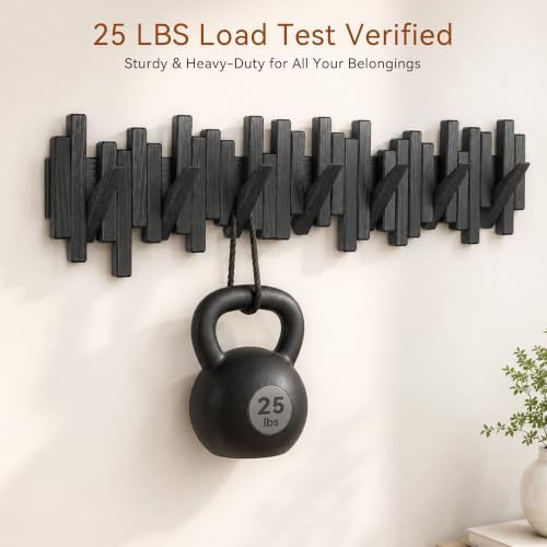 Coat Rack Wall Mount Piano Flip Down Wall Hook Rack 5 Hooks Oak - Image 7