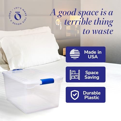 HOMZ Clear Plastic Storage Bins w/Latching Lid, 66 Qt, Blue Latch, 2 Pack - Image 5
