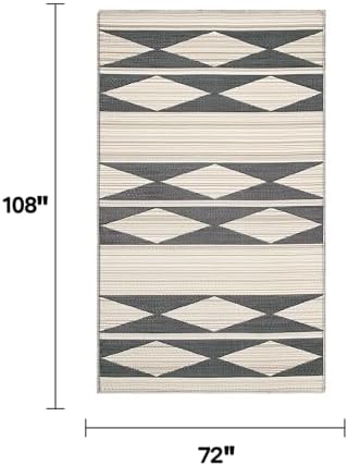 Fab Habitat Outdoor Rug - Waterproof, Fade Resistant, Crease-Free - Premium Recycled Plastic - Neutral Geometric Tribal - Large Patio, Deck, Sunroom, Camping, RV - Cairo - Natural & Black - 6 x 9 ft - Image 2