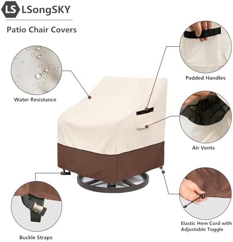 Patio Swivel Chair Cover 4 Pack,Waterproof Heavy Duty Patio Chair Covers,Swivel Chair Cover for Outdoor Furniture Covers Waterproof(30 W x 34 D x 36 H inches),Beige&Brown - Image 4