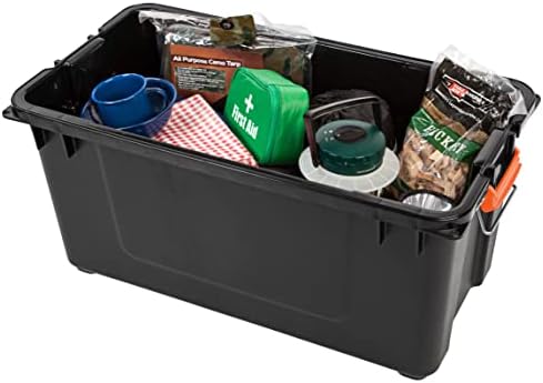 IRIS USA 21 Gallon Heavy-Duty Plastic Storage Bins, Store-It-All Container Totes with Durable Lid and Secure Latching Buckles, Garage and Metal Rack Organizing, Black/Orange, 3 Pack - Image 4