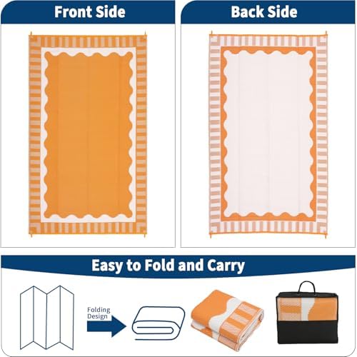 Garvee Scalloped Waterproof Outdoor Rug 8x10 Outdoor Patio Rug, Orange - Image 6