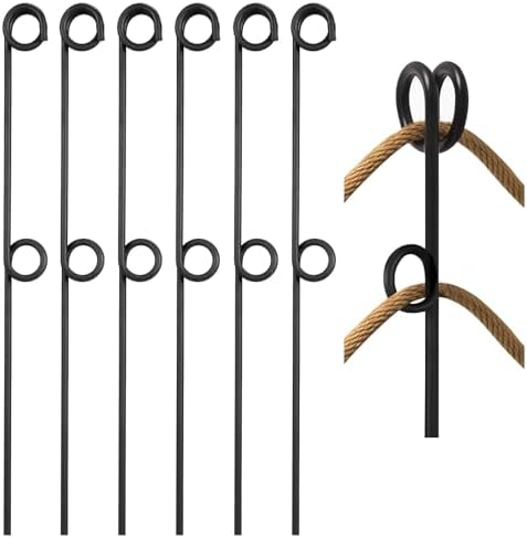 MorningRo 12 Pcs 42'' Double Rope Stakes Black Steel Poles/Stakes with Loop Fence Poles for Creating a Rope Border Around Flower Beds, Trees, Gardens, Walkways by MorningRo