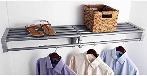 EZ Shelf - DIY Expandable Closet Shelf and Rod, 40" - 73", MOUNTS Between 2 Side Walls (No End Brackets), Silver by EZSHELF