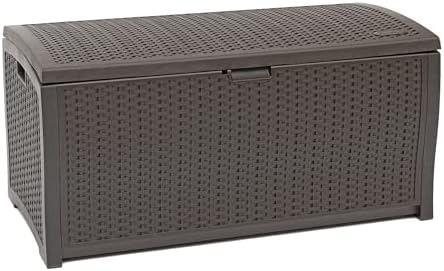 Suncast 99 Gal Wicker Resin Deck Box, Storage Chest Bin with Handles, Java by Unknown
