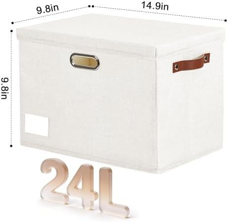 Roobyl 15" Fabric Storage Box with Lids, 3-Pack, White - Image 2