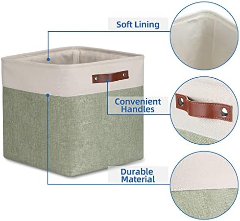 Temary Cube Storage Baskets for Shelves 4pack Fabric Storage Basket for Organizing Clothes, 13 Inch Storage Cubes with Leather Handles, Closet Baskets (White&Green) - Image 3