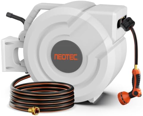 5/8 in 115ft Retractable Garden Hose Reel with Auto Rewind Any Length Lock Heavy Duty Hose Reel,9-Pattern Nozzle,180°Swivel,UV Resistant Wall Mount Water Hose Reel for Outdoor Garden Car Pet Patio by Unknown