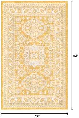 Rugs.com - Outdoor Aztec Rug – 3' 1 x 5' 3 Yellow Indoor/Outdoor Rug – Durable for Patios, Decks, and Porches - Image 2