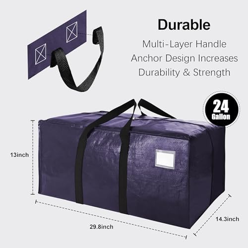 VELVETSURE 12 Pack Heavy Duty Extra Large Moving Bags W/Backpack Straps - Strong Handles & Zippers, Storage Totes For Space Saving, Fold Flat, Alternative to Moving Box and Storage Bin, Blue - Image 2
