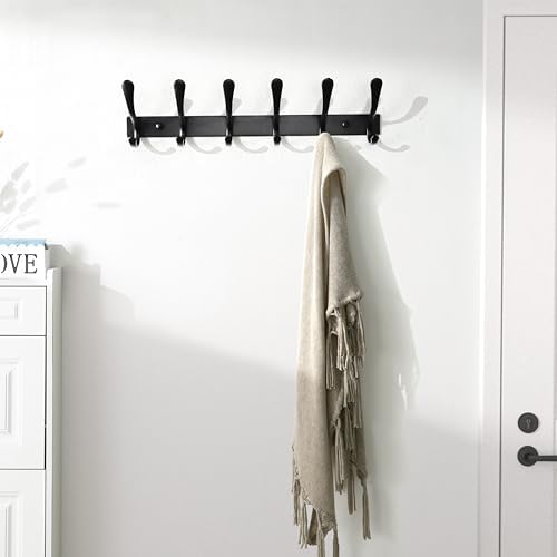 SKOLOO Heavy Duty Wall Mounted Coat Rack - 6 Hooks, Stainless Steel, Pack of 2, Sturdy Coat Hooks for Hanging Clothes, Jacket, Hat, Black - Image 5