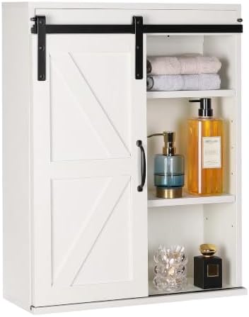 RUSTOWN Farmhouse Bathroom Wall Cabinet with Sliding Barn Door by RUSTOWN
