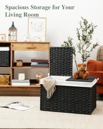 SETVSON Storage Basket with Lid PE Rattan Storage Basket 105L, Black - Image 3