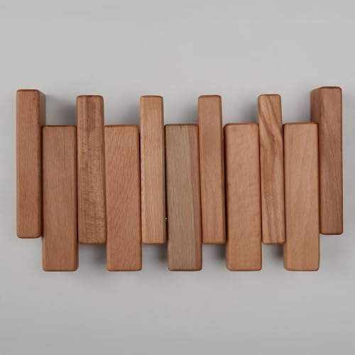 Beech Piano Key Coat Rack with 4 Flip Hooks, Natural - Image 7