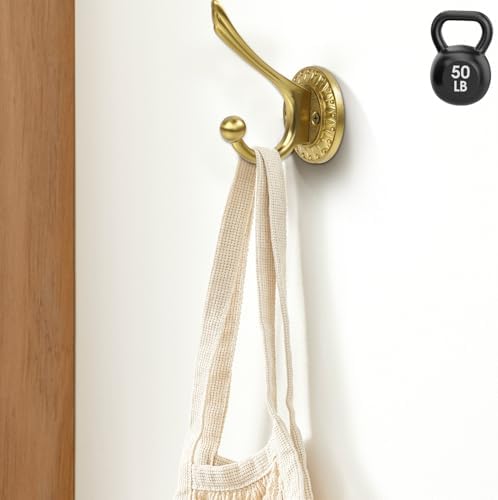BOZWELL 6 Pack Brushed Gold Towel Hook Heavy Duty Wall Hooks Hanger Coat Hook Robe Hook Bathroom Wall for Livingroom Bedroom Kitchen Closet YG02LSJ - Image 5