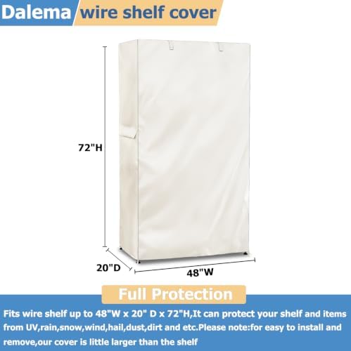 Storage Shelf Cover,Outdoor Heavy Duty 600D 48''W x 20''D x 72''H Dustproof Waterproof Shelf Covers for Wire Shelving,Storage Rack Cover with Zipper,White - Image 3