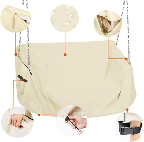 Porch Swing Cover 71 Inch Waterproof 600D Oxford Hanging Outdoor Swing Cover Garden Hammock Patio Furniture Covers (Beige, 71x30x(32-24) Inch) - Image 3