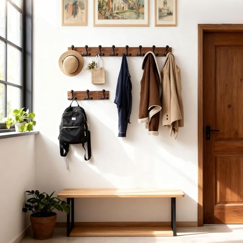 SKOLOO 17-Inch Wood Coat Rack Wall Mount with 3 Triple Hooks - Ideal for Family Entrances, Classrooms, and Pet Supplies Storage - Perfect Coat Hooks for Wall,Charred Golden Brown, Pack of 2 - Image 4