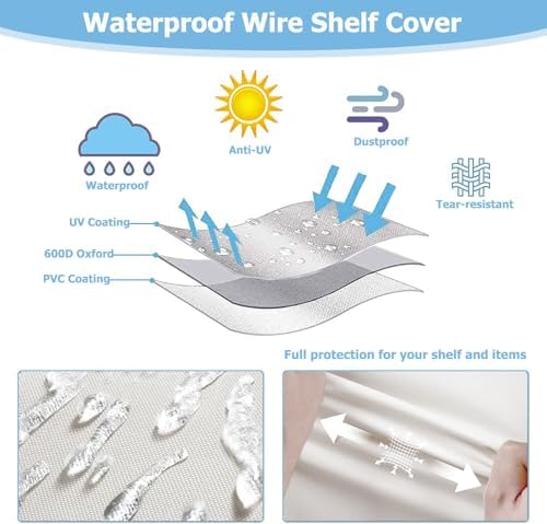 Rileytee Garment Rack Cover,600D Heavy Duty Waterproof Clothing Rack Cover,Clothes Rack Cover with Zipper for Metal Garment Rack(White,47.2"W x 17.7"D x 80.7"H,Cover Only） - Image 6