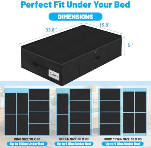 Under Bed Storage Container Bins 4 Pack, 5 Inch Thin Low Profile Underbed Clothes Storage Organizer for Dorm & Home, Use for Blanket and Toy Storage Box W/ Sturdy Bottom/Sides, Foldable Thick Fabric - Image 2