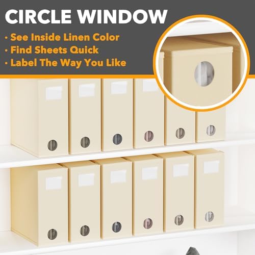 SpaceAid 12 Pack Bed Sheet Organizers and Storage, Foldable Organizer for Linen Closet, Set Folder Keeper With Window XL (Queen & King Size) Bedding Container (Beige) - Image 4