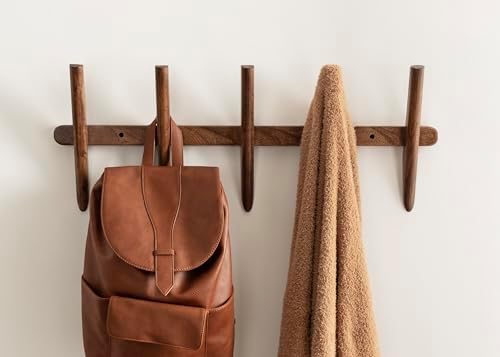 Kate and Laurel Eland Modern Five-Hook Wall Hanging Coat Rack; 30 x 4 x 12; Walnut Brown; Decorative Wood Coat Rack Wall Mount for Use as Entryway Storage or Mudroom Hooks - Image 6