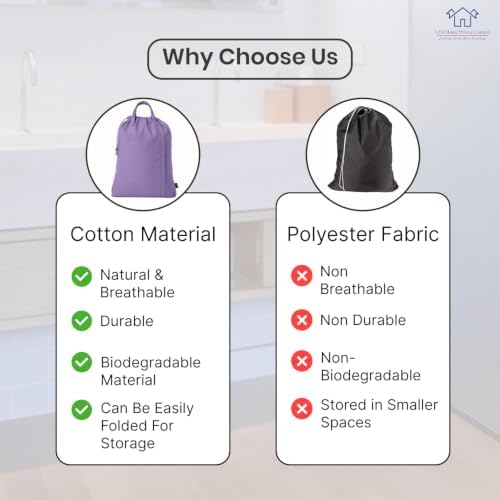 LFH Home Cotton Rich Large Premium Canvas Laundry Bag, Heavy Duty Washable Laundry Hamper with Drawstring & Handles, Multi-Use Clothes Storage for Home, Travel & College 20"x30" (Pack of 4) - Lavender - Image 6