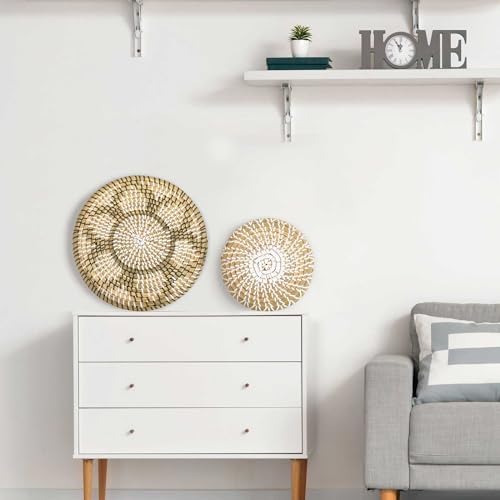 Xuhal 15 Pcs Boho Wall Basket Decor Handcrafted Seagrass Woven Wall Basket Rustic Round Woven Hanging Art for Home Farmhouse Kitchen Table Living Room(Classic Style) - Image 6