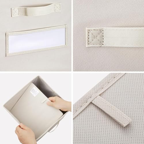 13x13x13 storage cube bins (Set of 10) Fabric storage cubes with 10 Labels Window Cards & a Pen, storage cubes 13x13, Collapsible 13 inch cube storage bins, Cubby Organizer Boxes, Beige - Image 2