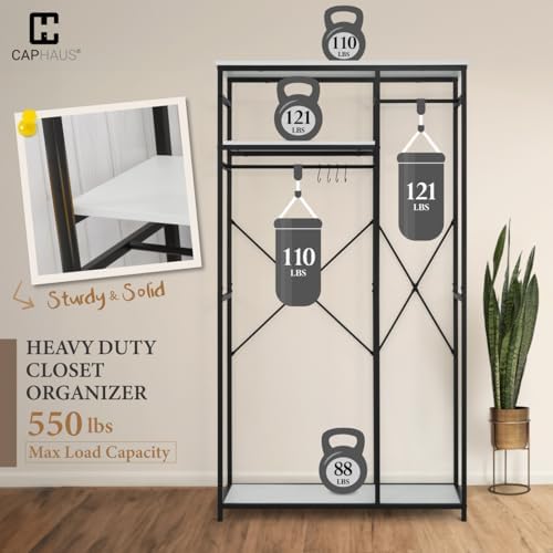 CAPHAUS 550 lbs Capacity Heavy Duty Clothing Rack, 40" W Metal Garment Rack with Drawers Hanging Rods and Wood Shelves Freestanding Closet Organizer, White Board - Image 3