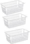 Slideep Farmhouse Metal Wire Basket, Fridge Freezer Storage Organizer Bins with Handles for Kitchen Cabinets, Pantry, Closets, Bedrooms, Bathrooms, White 3 Pack by WelcometotheSlideep