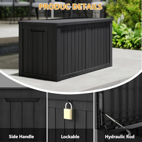 200 Gallon Deck Boxes Outdoor Waterproof, Outdoor Storage Box with Lockable Lid & UV-Resistant for Patio Furniture, Outdoor Cushions, Garden Tools and Pool Supplies, Black - Image 3