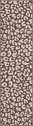 Unique Loom Outdoor Safari Collection Area Rug - Leopard (2' x 7' 10" Runner, Brown/ Light Brown) - Image 2