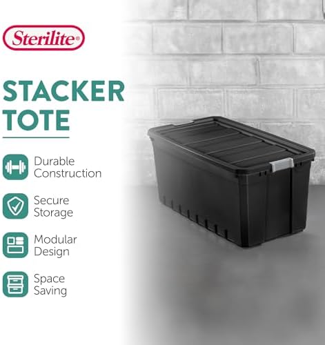 Sterilite 12-Pack Plastic Storage Bins with Lids, Stackable Containers, 50 Gallon, Black - Image 3
