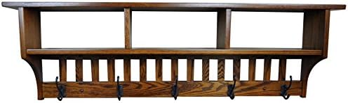 Rustic Red Door Co. Mission Style Coat Rack Wall Mounted with Cubbies and Shelf, Entryway Wooden Hanger with 5 Hooks for Jacket, Towel or Hat, Farmhouse Decor, Oak Wood, Michaels Stain by RusticRedDoor