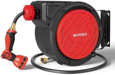 BILITOOLS Retractable Garden Water Hose Reel, 1/2" x 50 ft Wall Mount by BILITOOLS