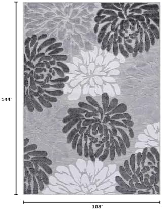 Luul Home Floral Indoor Outdoor Rugs 9x12 Large Area Rug for Living Room, Patio Decor, Kitchen, and Entryway Rug, Washable Stain Resistant Outside Carpet Gray 9 x 12 - Image 2