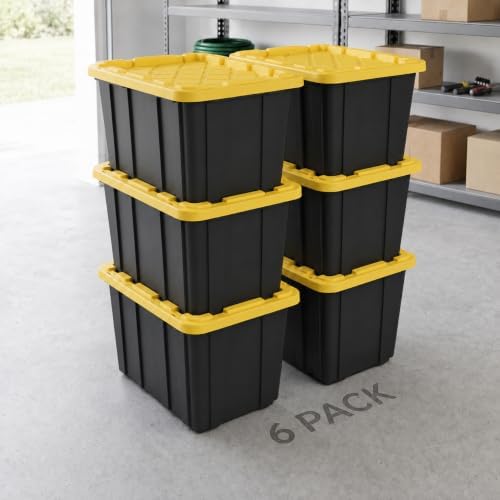 27-Gallon Plastic Storage Bins with Snap-on Lids – 6-Pack, Home Organization Essential (Black and Yellow) by Unknown