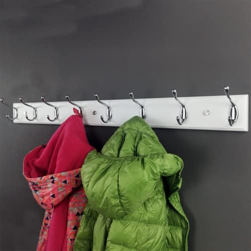 Wooden Wall Mounted Coat Rack – 31 Inch, White with 8 Silver Hooks for Entryway, Hallway, Bedroom - Image 4