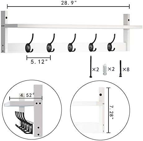 AMBIRD Wall Hooks with Shelf | Entryway Hanging Wood Coat Hooks | Wall-Mounted Rack with 5 Dual Hooks | Bathroom, Living Room, Bedroom (Modern). - Image 5