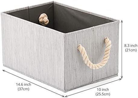 EZOWare Set of 3 Large Fabric Storage Bins Basket with Cotton Rope Handle, Collapsible Cube Container Box for Nursery, Kids, Closet, and More (Gray) - Image 4