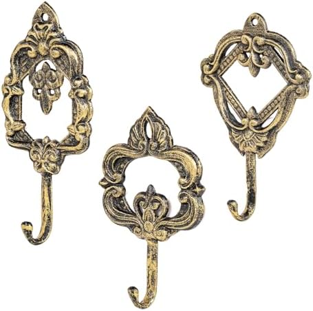 Sungmor Set of 3 Decorative Cast Iron Wall Hooks - Vintage Black Gold by Sungmor