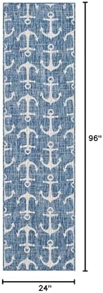 Unique Loom Outdoor Coastal Collection Area Rug - Ahoy (2'x 8' Runner, Blue/ Ivory) - Image 2