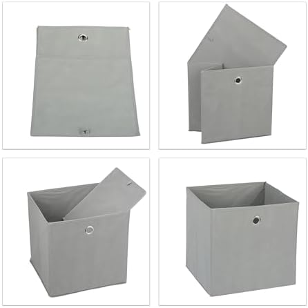 Relaxdays Storage Box Set of 4, Shelf Baskets, HBD: 30x30x30 cm, Handle Holes, Foldable Organiser Bins, Grey, Polyester, 30 x 30 x 30 cm - Image 6