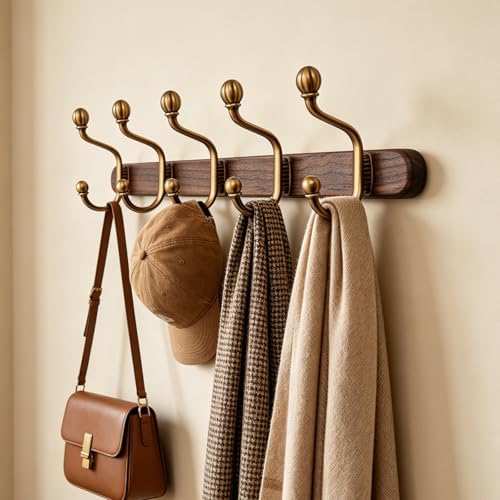 Coat Rack Wall Mount, 13.7 Vintage Coat Hooks on Wood - Image 2