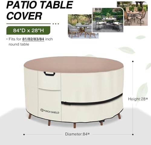 Porch Shield Waterproof Round Patio Table Cover 84 inch, Light Tan & Khaki - Image 2