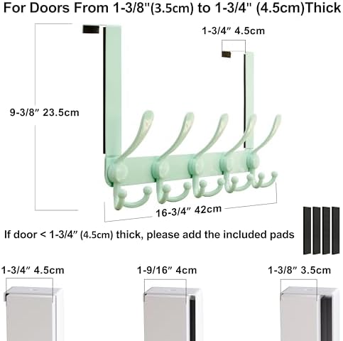 Dseap Over Door Hook 2.0 - Upgraded Version - Simple-Assembly, Strong, Heavy-Duty Stainless Steel 5-Tri-Hook Over The Door Hanger Rack, SimpleStrong Series, Green, Pack of 2 - Image 3