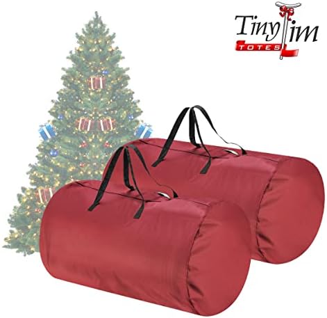Christmas Tree Storage Bags- Set of 2- For 7.5-16 Ft Artificial Trees-Premium Canvas-Protect Holiday Decorations, Inflatables by Tiny Tim Totes (Red - Image 5