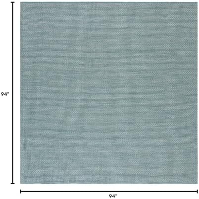 SAFAVIEH Washable Rug Outdoor Courtyard Collection - 7'10" Square, Aqua Blue & Grey, Non-Shedding & Easy Cleaning, Ideal for Patio, Backyard, Mudroom (CY8521-37121) - Image 2